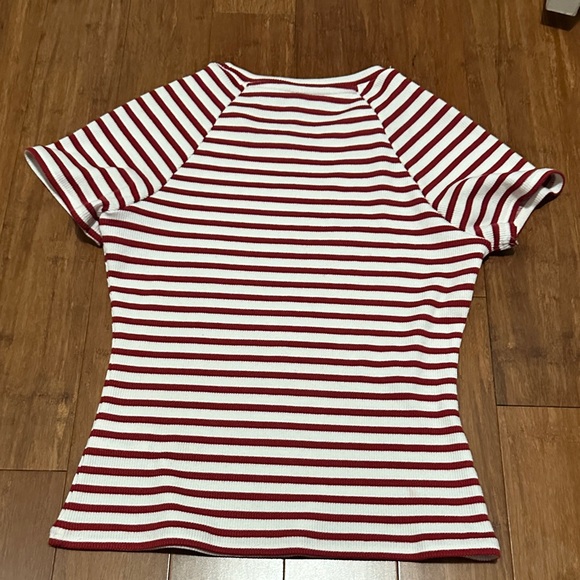 PAIGE Crimson and White Striped Short Sleeve Top - Picture 3 of 3